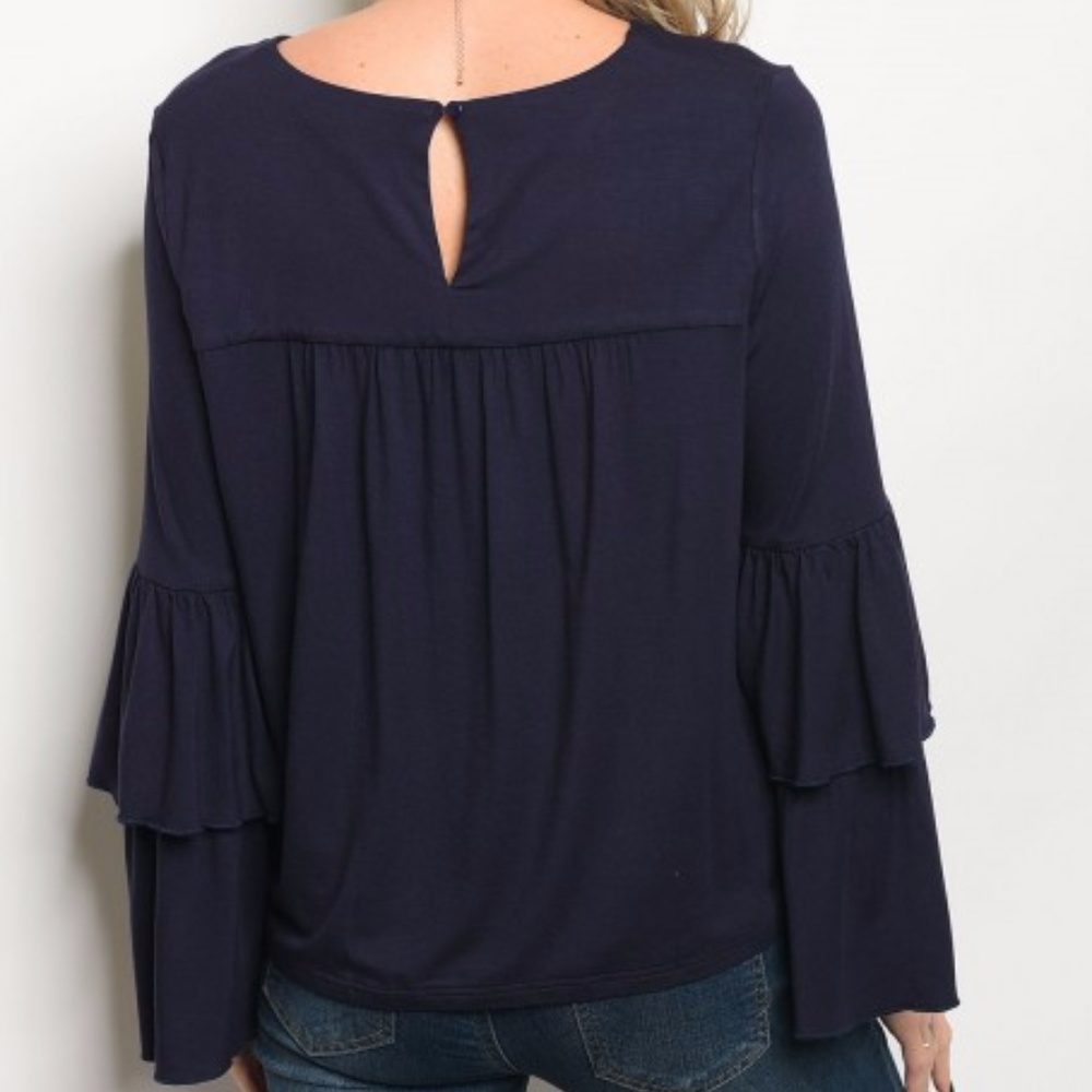 Navy Blue Ruffled sleeved blouse - Picture 2 of 2