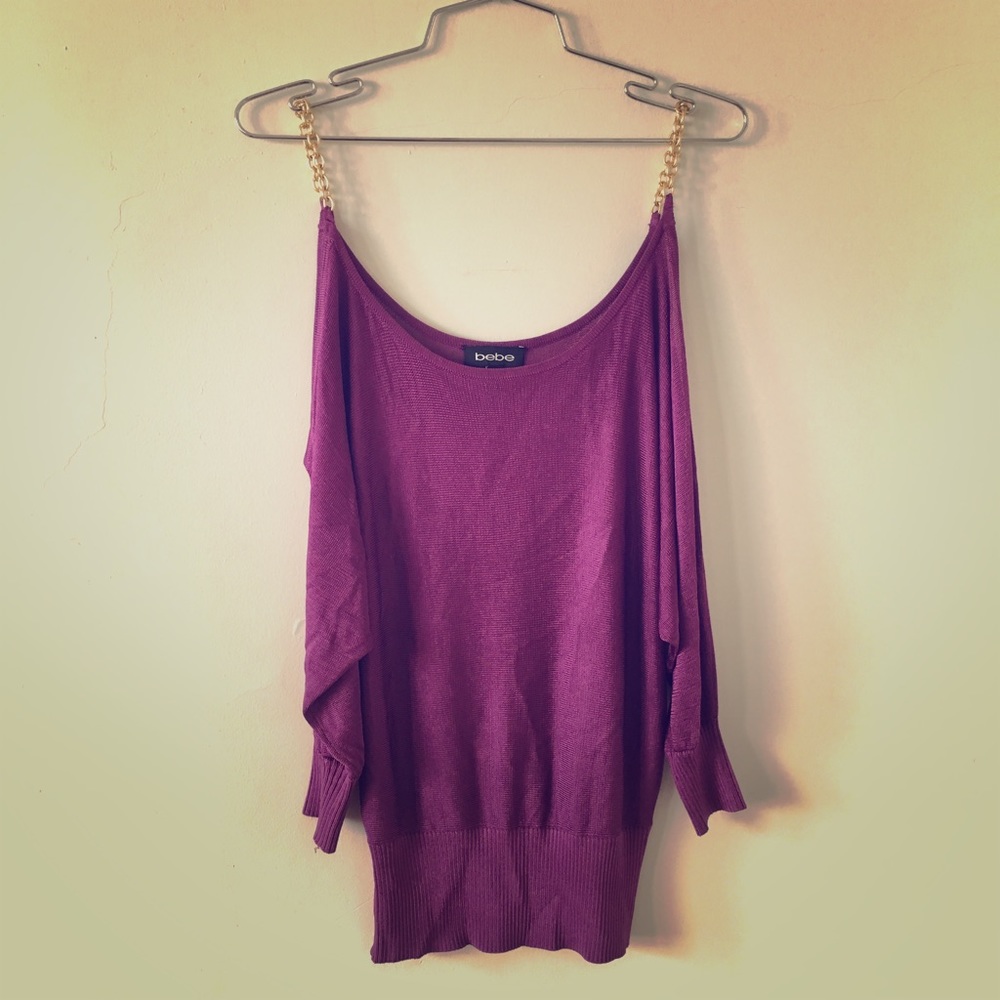 Y2K Bebe Chain Strap Cold Shoulder Tunic