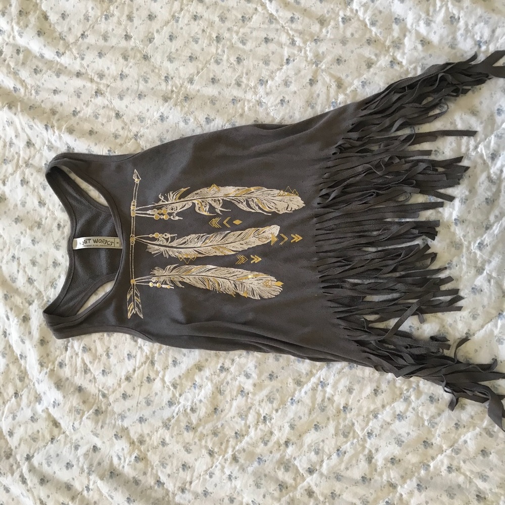 Girls faux suede fringe boho tank
