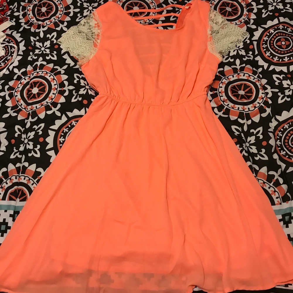 FINAL $ DROP Francescas Neon Coral Lace Dress L