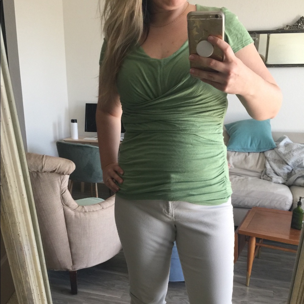 Anthropologie green ruched top