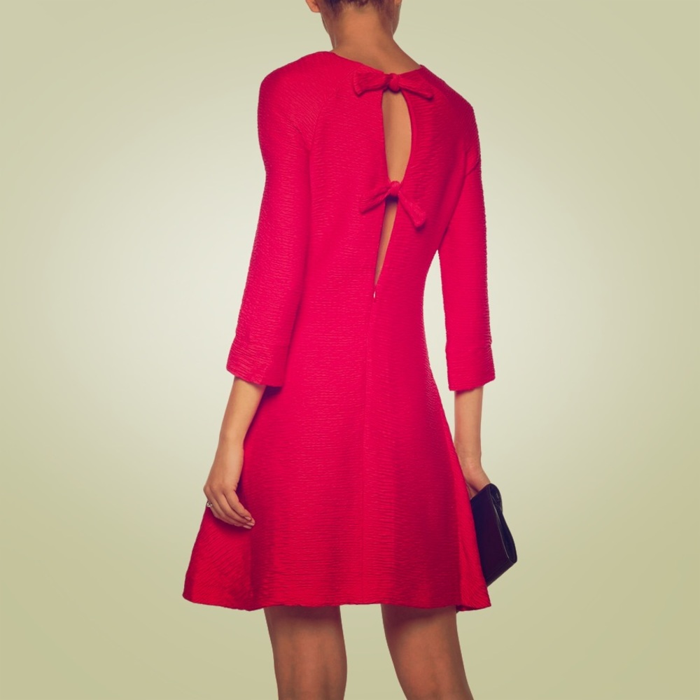 NWT MAJE bow detailed-crepe textured mini dressRED