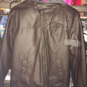 Leather jacket with hoodie