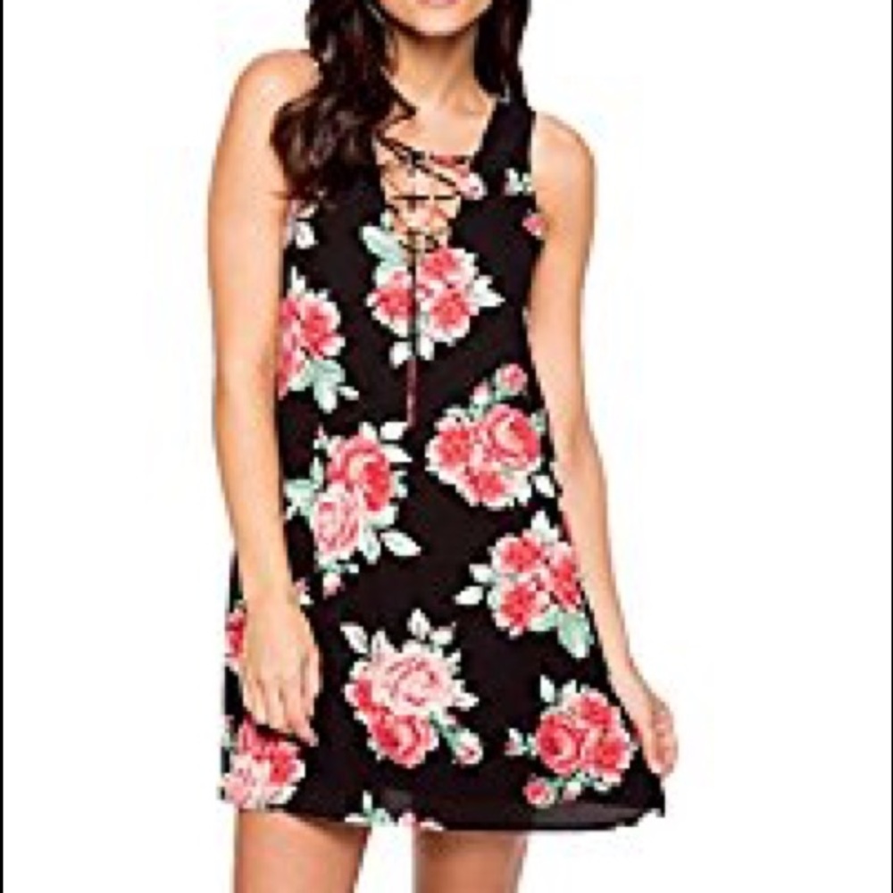 FINAL $ DROP Everly Lace Up Floral Black Dress L