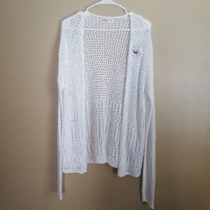 🔴 Hollister Medium White Crochet Open-sweater