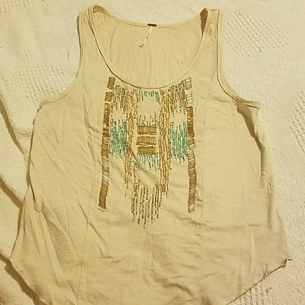 Beaded cream tank top