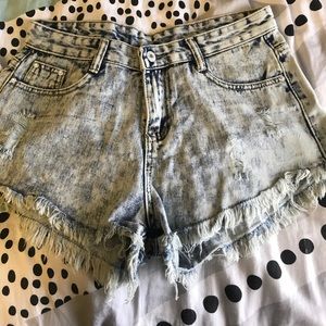 Distressed acid wash shorts