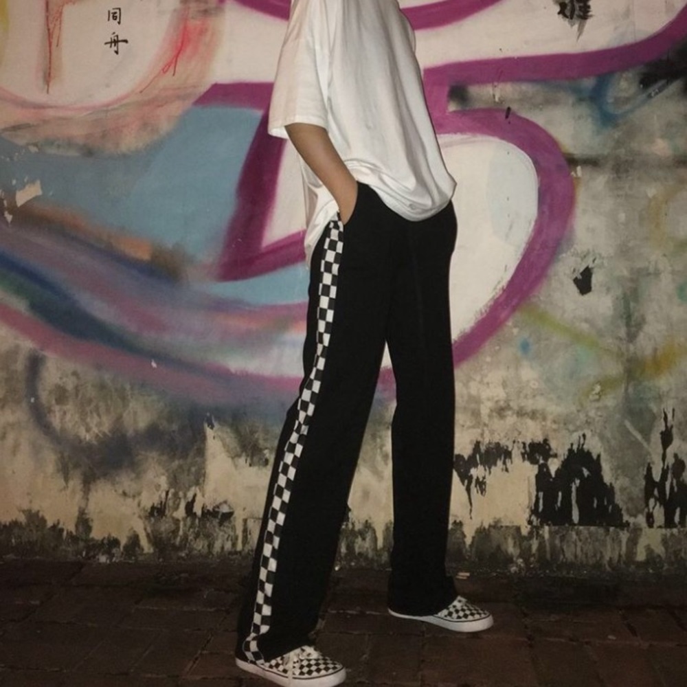 Loose Fit High Waisted Checkerboard Track pants
