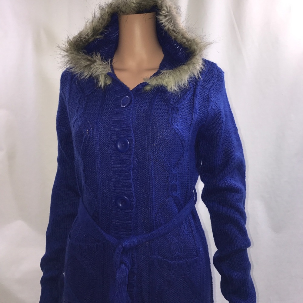 NEW Button Down Cardigan with Belt & Hood