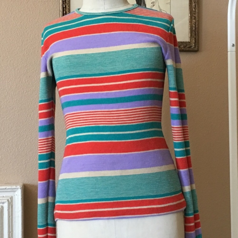 vintage 90s clingy candy stripe crew sweater top