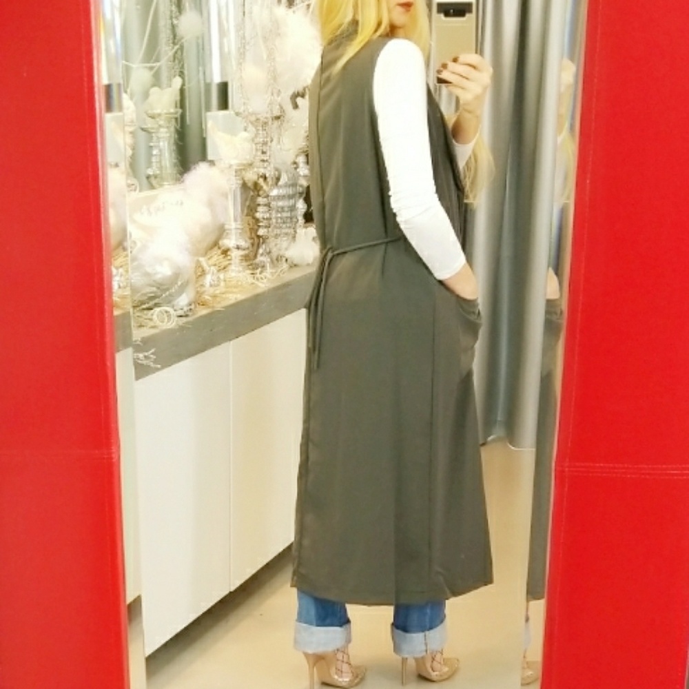 ((LAST ONE))OLIVE GREEN SLEEVELESS DUSTER/VEST - Picture 4 of 4