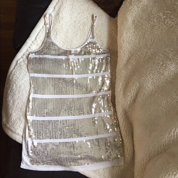 EXPRESS Dreamweight Gold Sequin Tunic Dress Tank - Picture 2 of 5