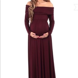 Burgundy off the shoulder maternity dress