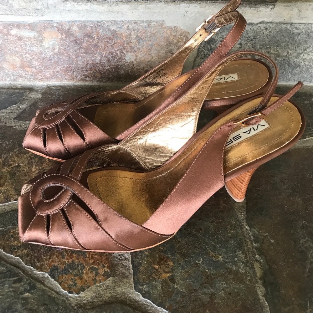 Satin Brown heeled sandals