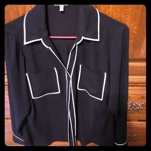 Express black and white button down shirt