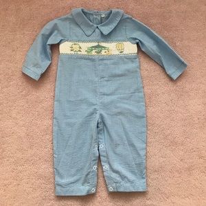 EUC Boys smocked Embroidered one piece sz 12M