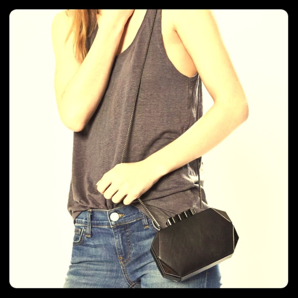 NWT Rebecca Minkoff Black Hex Minaudiere Clutch