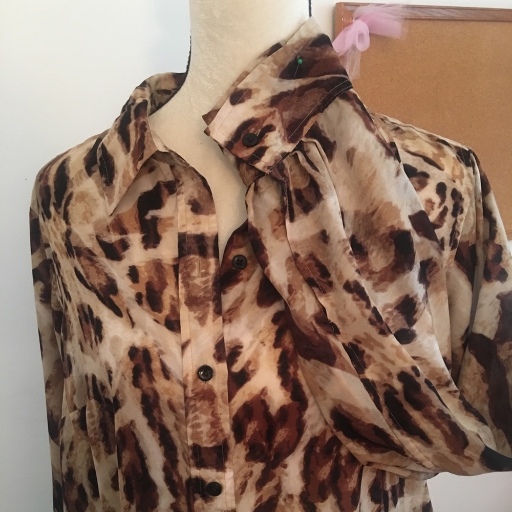 Leopard print, soft fabric button down blouse