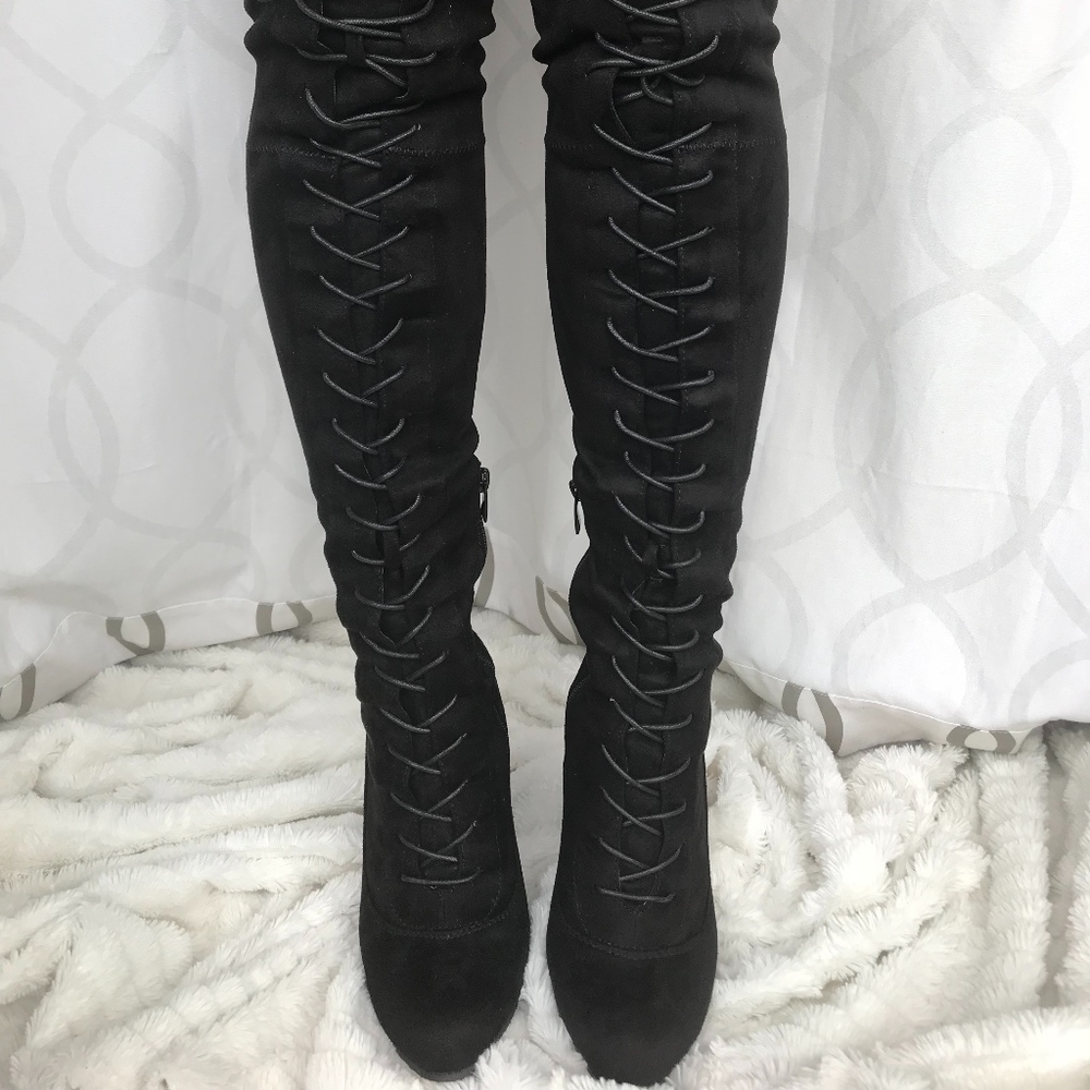 SEXY BLACK LACE UP BOOTS
