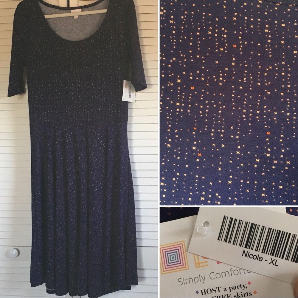 LulaRoe Nicole Dress XL dark navy blue background