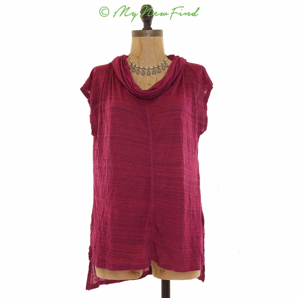 Gibson Drape Neck Tee Hi-Low Short Sleeve Knit Top