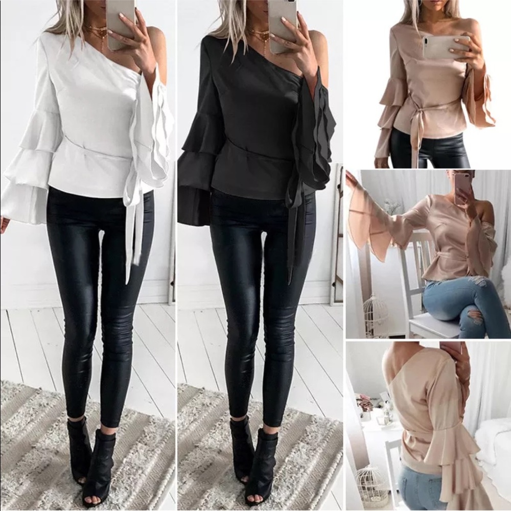 Winter White Cold Shoulder Ruffle Blouse - Picture 4 of 5