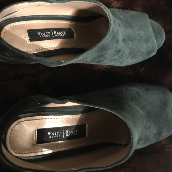 WHITE HOUSE BLACK MARKET Forest green suede like mules. Host pick!! - Picture 3 of 8