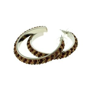 Silver-Tone Hoop Earrings with Multi-Color Crystal