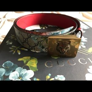 New Gucci Supreme Feline Blooms Belt 90 CM