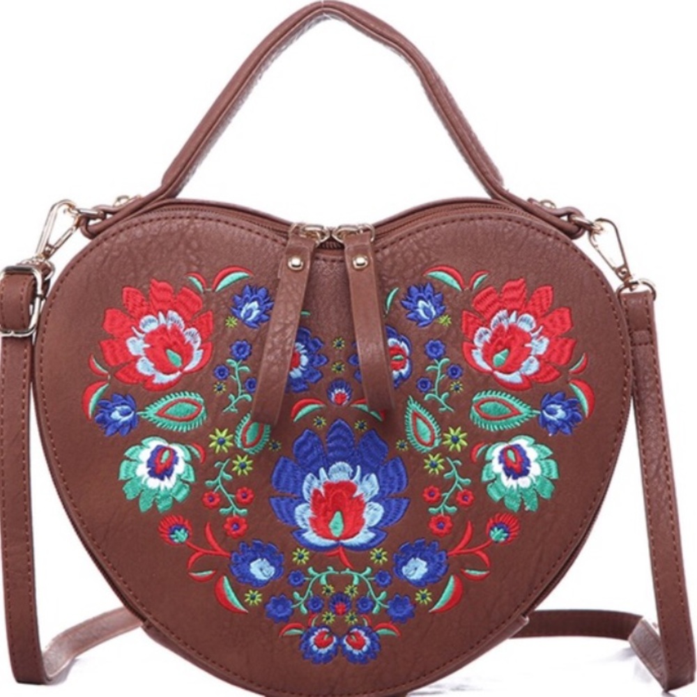 Pink Haley Brown Embroidered Bag