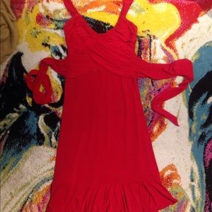 Beautiful Red Salsa Dress with Tie Back and Ruffle