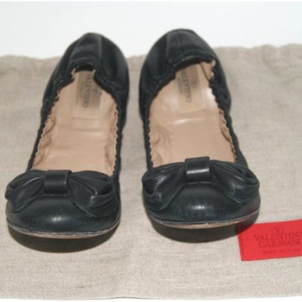 VALENTINO CARAVANI Bow Leather Ballet Flat Shoes