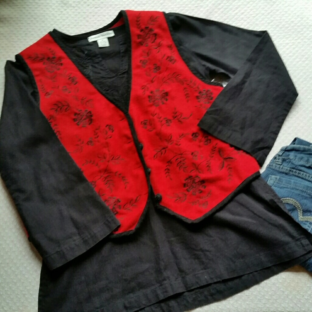 New Tantrums L Boho Peasant Embroidered Wool Vest