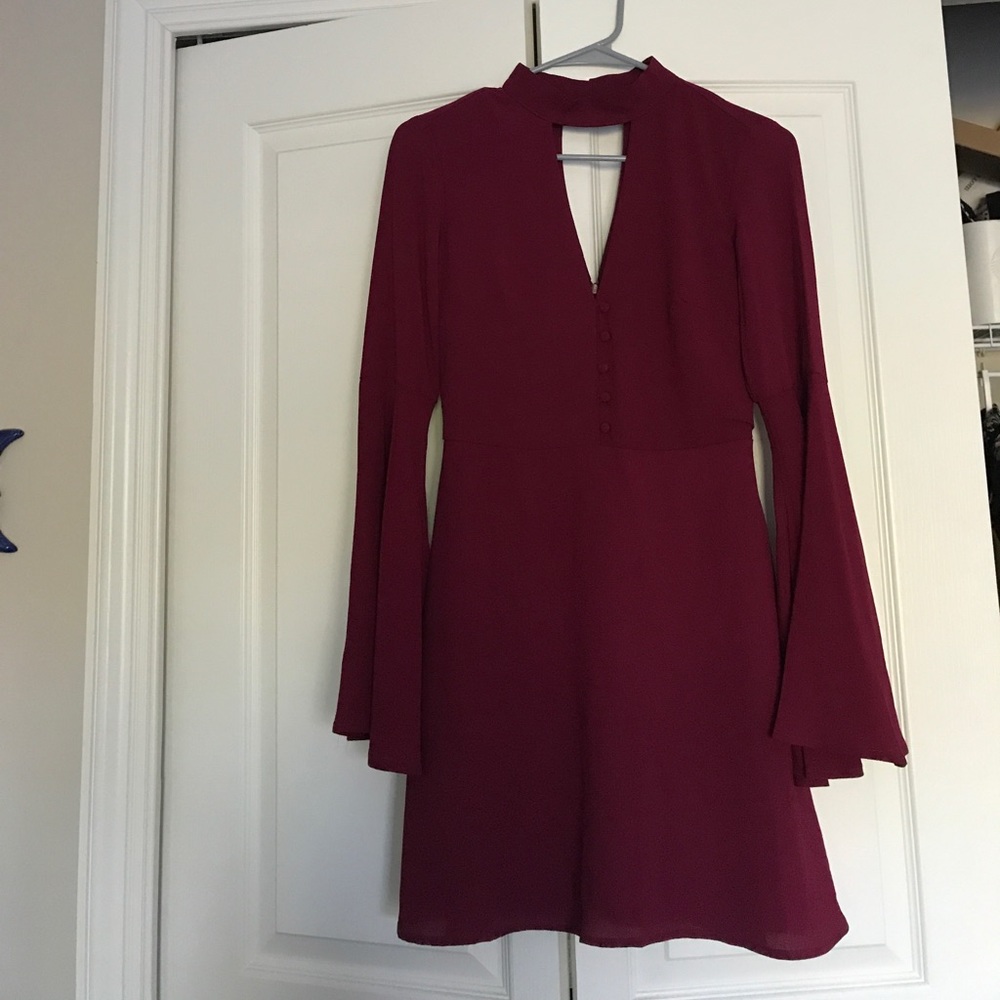 Maroon bell-sleeve dress