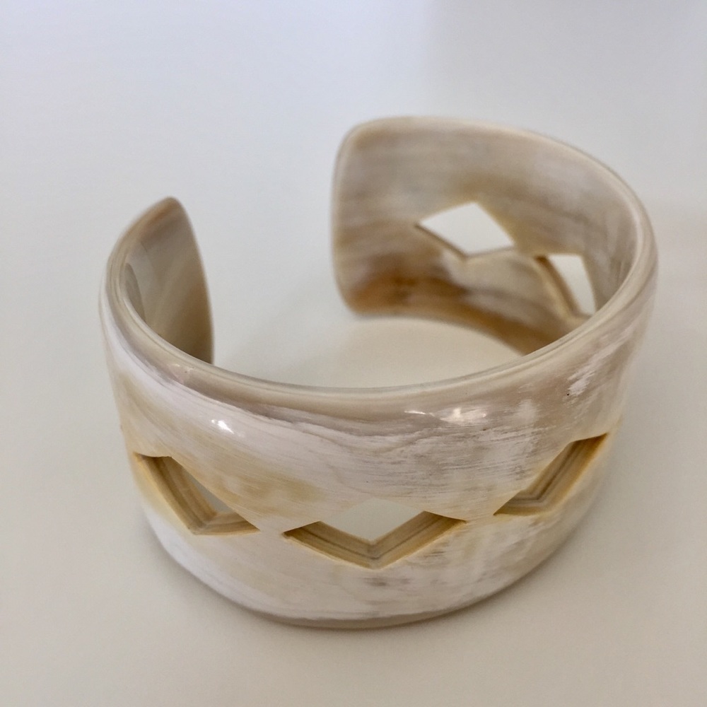 Geometric Cut-out Natural Horn Cuff Bracelet