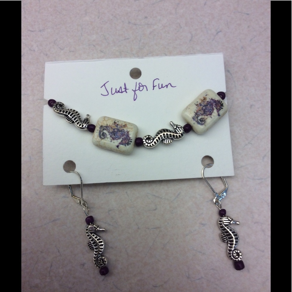 HP- Seahorse bracelet with matching earrings.