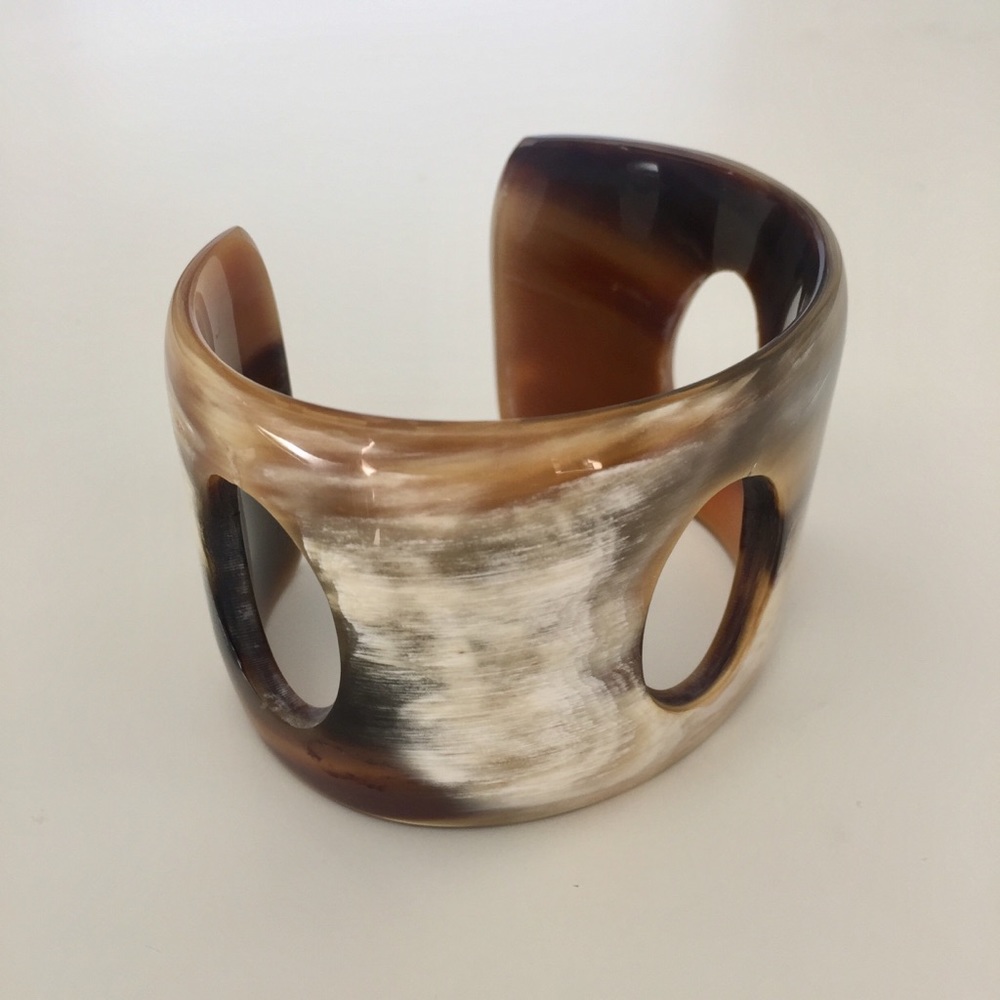 Geometric Cutout Natural Horn Cuff Bangle Bracelet