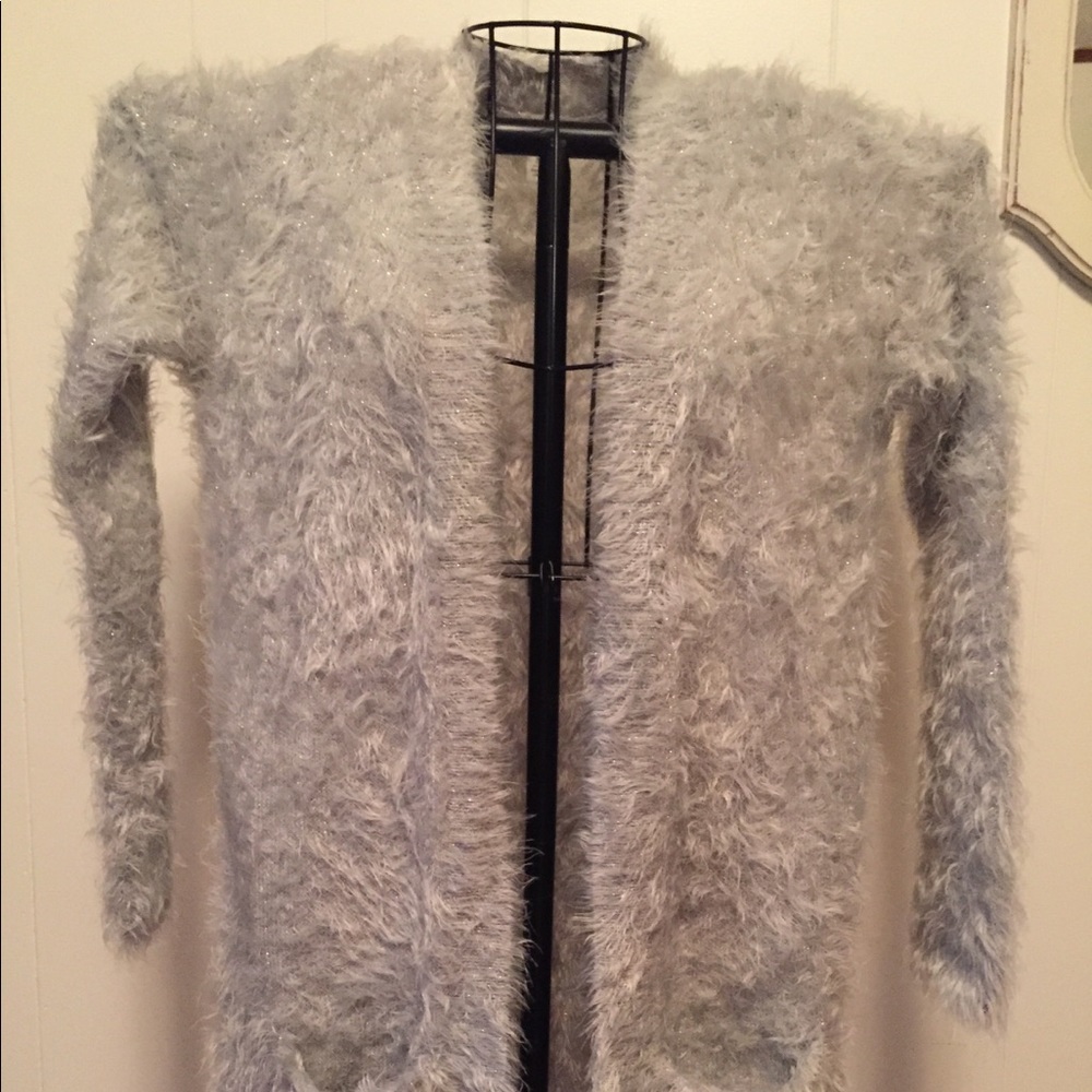 Cato long fuzzy gray cardigan Size M