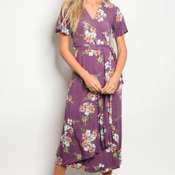 Dusty lavender floral jersey WRAP dress various sz - Picture 6 of 8