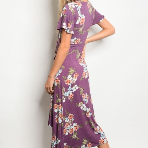 Dusty lavender floral jersey WRAP dress various sz - Picture 7 of 8
