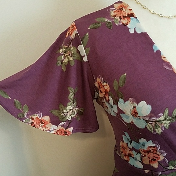 Dusty lavender floral jersey WRAP dress various sz - Picture 2 of 8