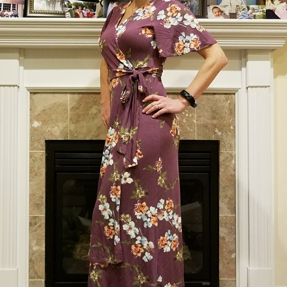 Dusty lavender floral jersey WRAP dress various sz - Picture 8 of 8