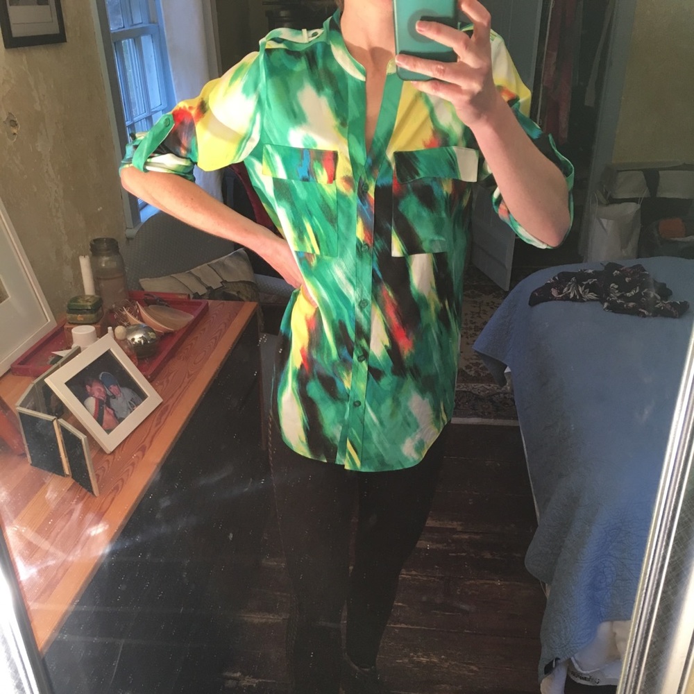 Calvin Klein Safari Style Banded Collar Blouse