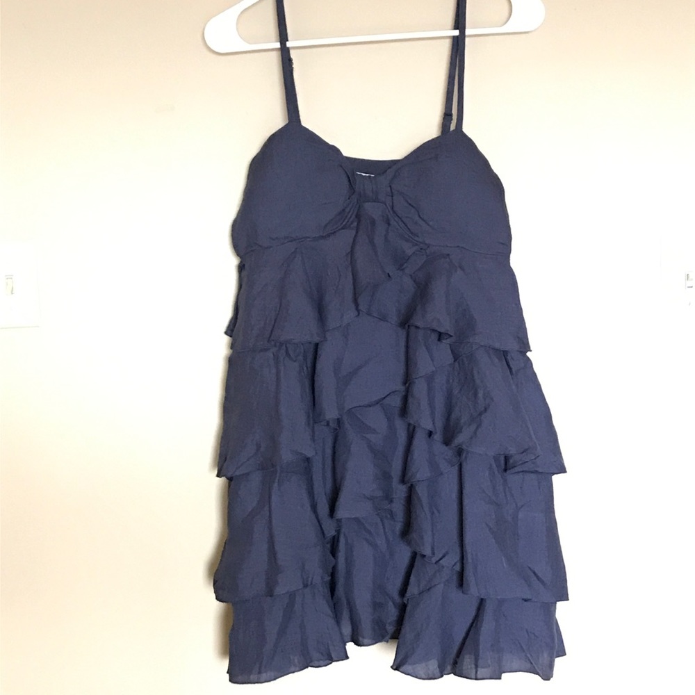 Navy Diagonally Tiered Ruffle Dress Size Small