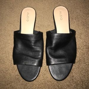 Aldo black leather slides