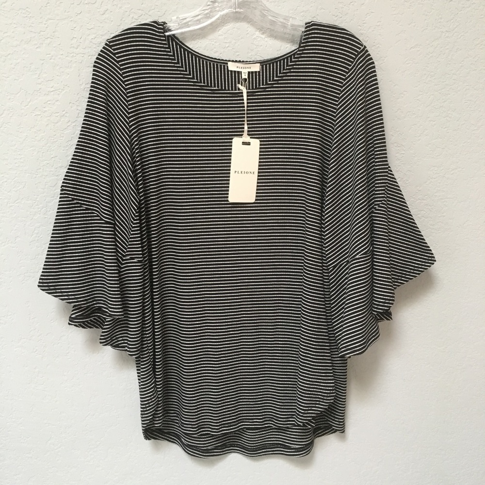 PLEIONE Black and White Striped Top