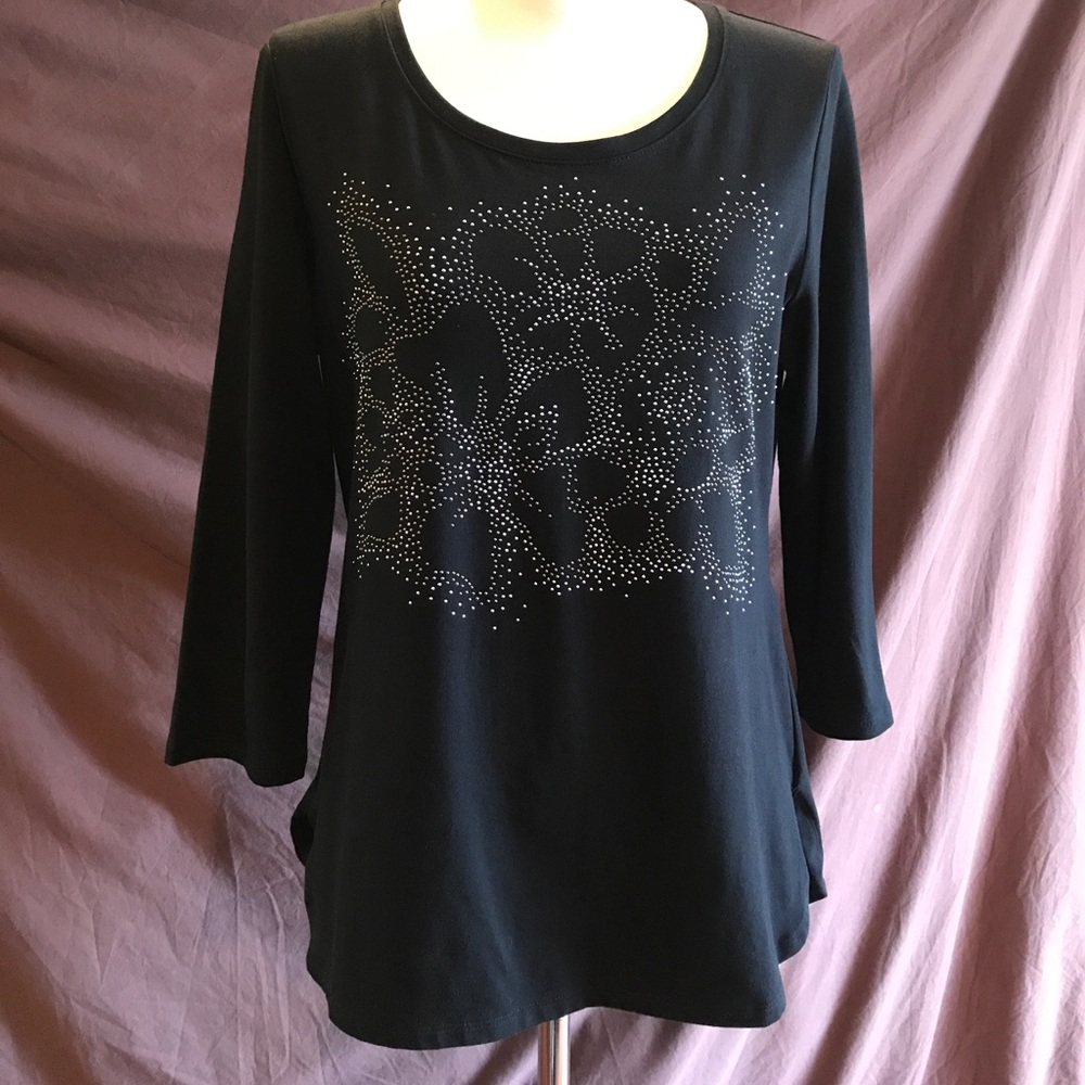 Nwt Chico’s Zenergy Hope 3/4 sleeve black top SZ 0