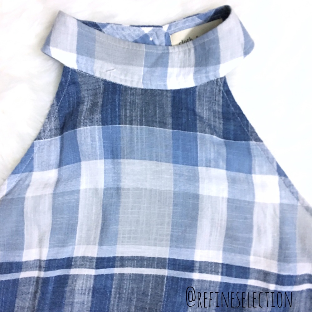 Cloth & Stone Blue Plaid Button Back Halter Top - Picture 2 of 5