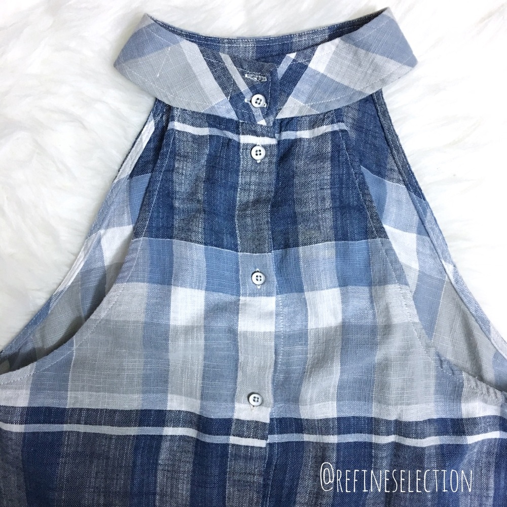 Cloth & Stone Blue Plaid Button Back Halter Top - Picture 5 of 5