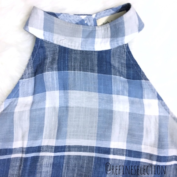 Cloth & Stone Blue Plaid Button Back Halter Top - Picture 2 of 5